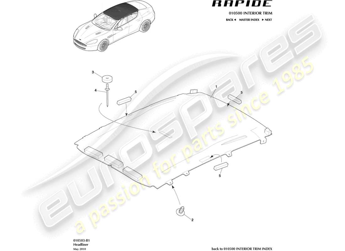 aston martin rapide (2017) headliner assembly part diagram