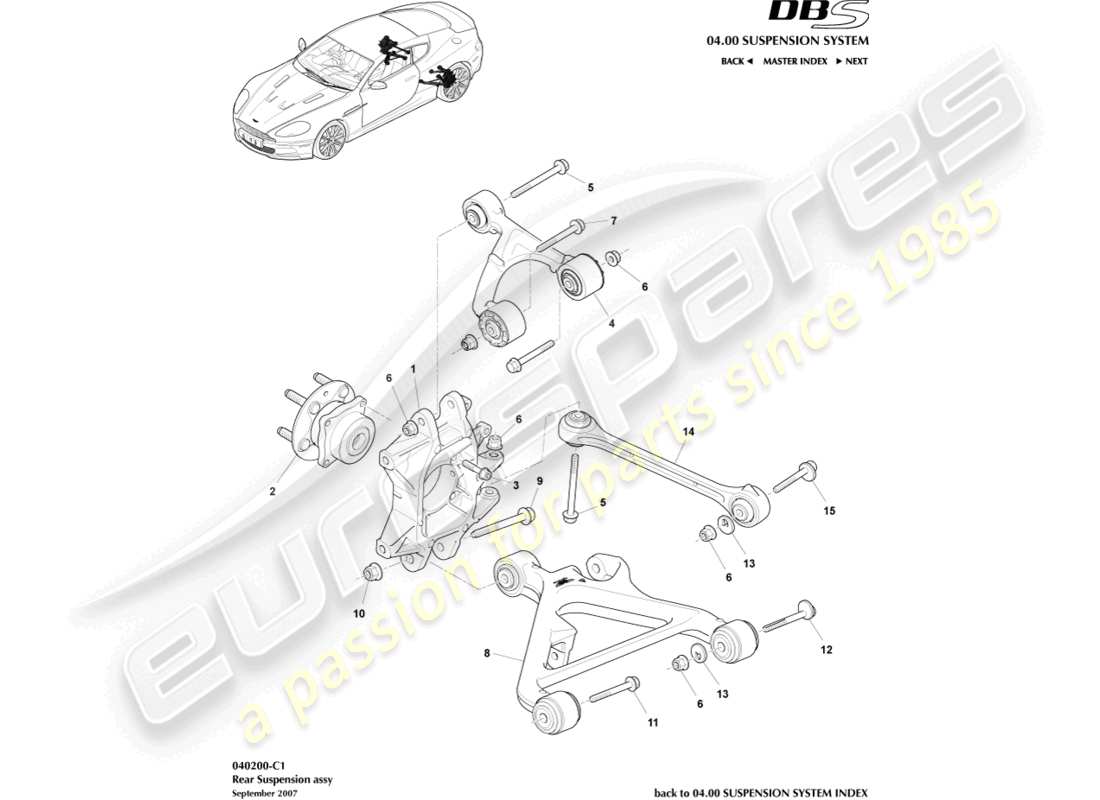 aston martin dbs (2011) rear suspension assembly part diagram
