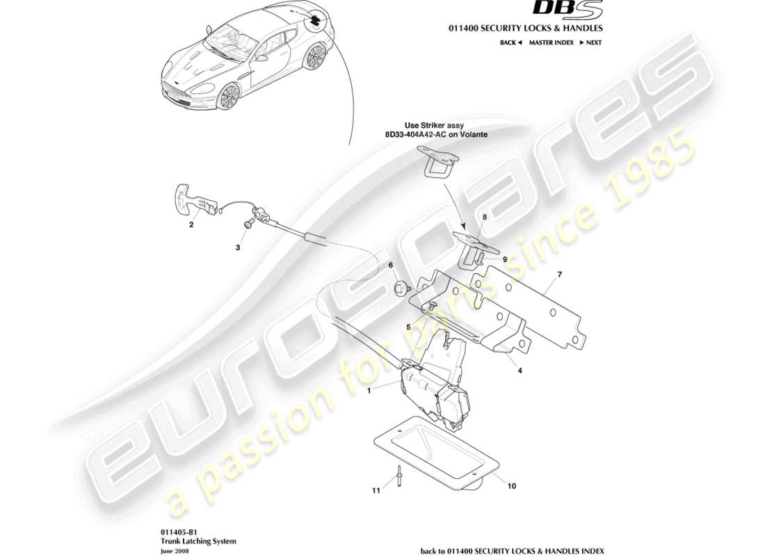 aston martin dbs (2012) trunk latch system part diagram