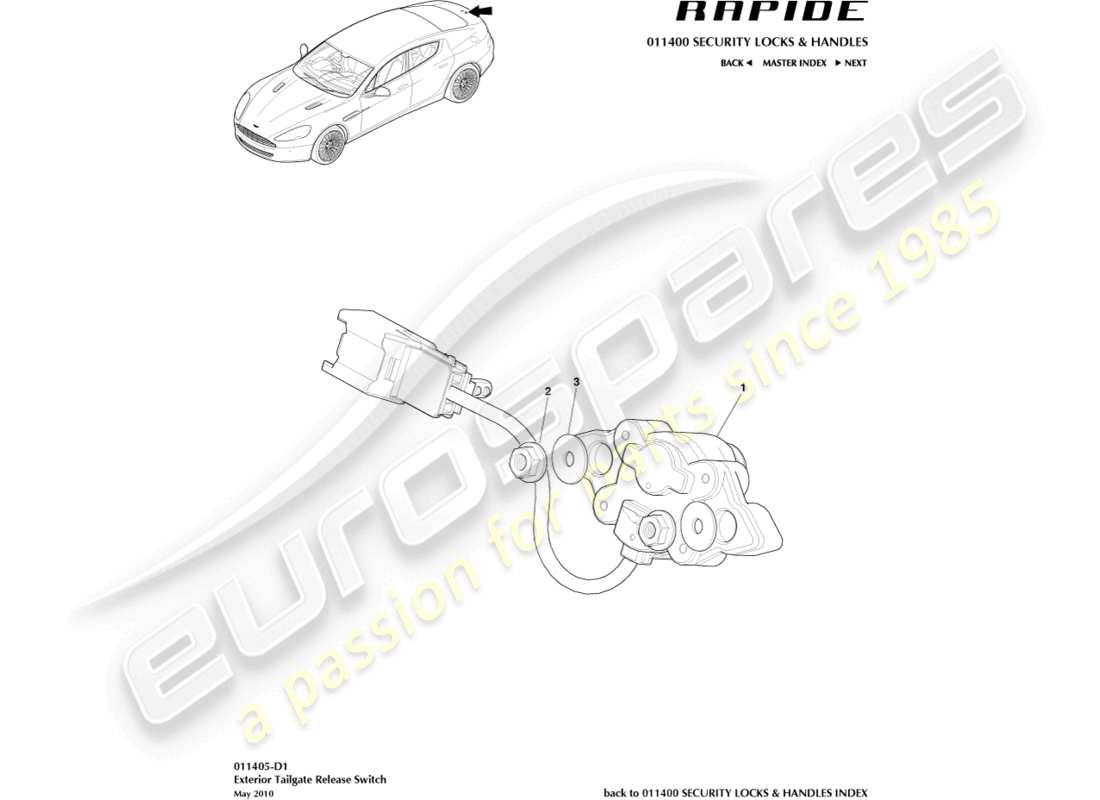 aston martin rapide (2010) tailgate release parts diagram
