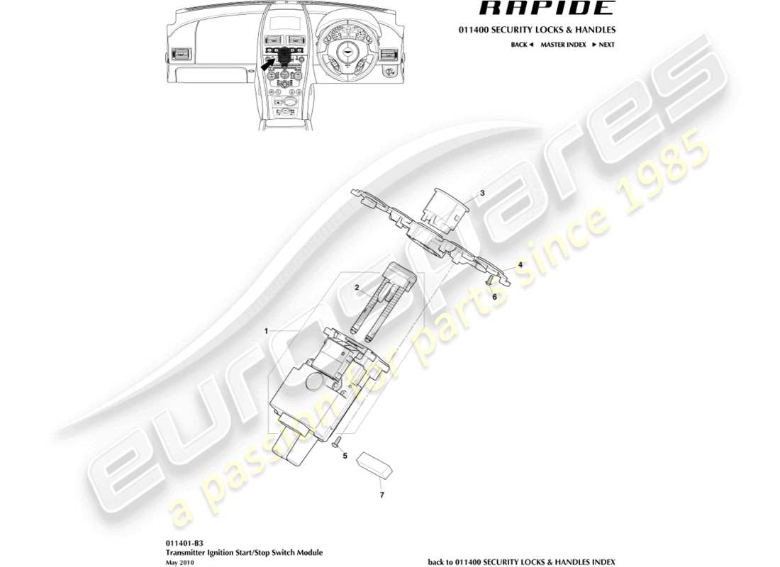 aston martin rapide (2010) start/stop module parts diagram