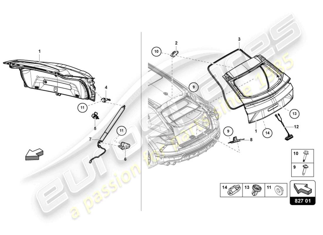 lamborghini urus performante (2023) rear lid rear parts diagram