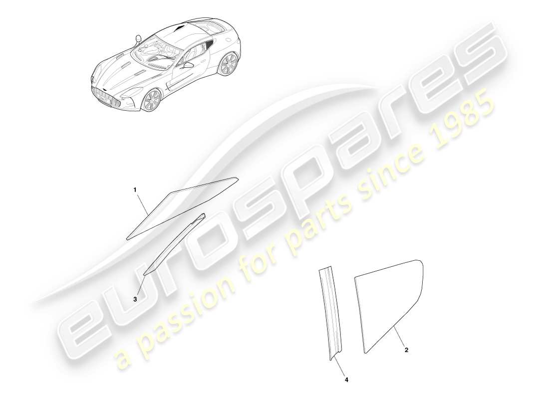 aston martin one-77 (2011) rear quarter glass parts diagram