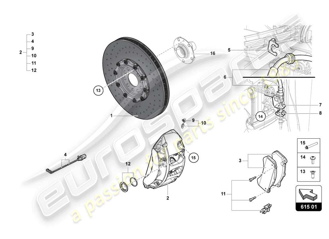 lamborghini ultimae roadster (2022) brake disc front parts diagram