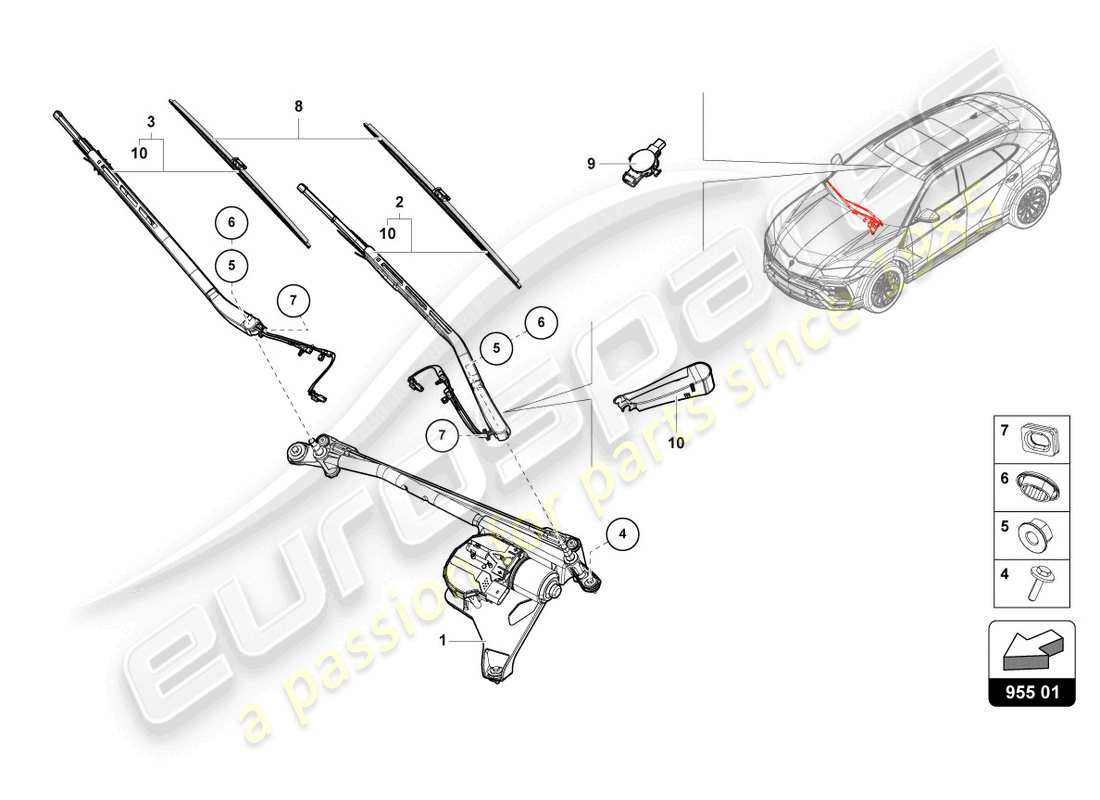 lamborghini urus performante (2023) windshield wiper parts diagram