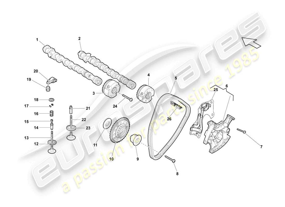 lamborghini lp570-4 sl (2012) camshaft, valves cylinders 1-5 parts diagram