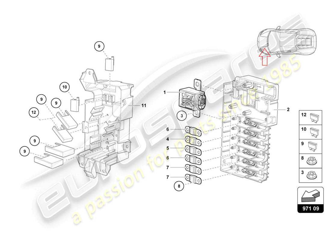 a part diagram from the lamborghini evo spyder 2wd (2022) parts catalogue