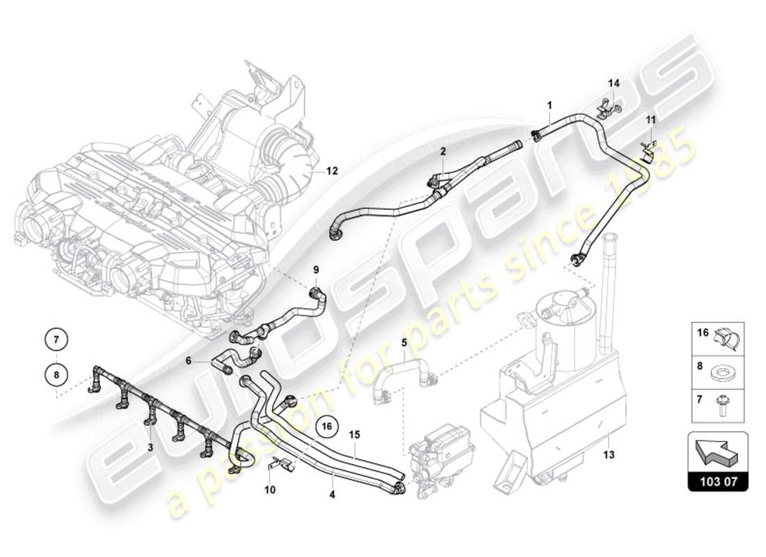 lamborghini ultimae (2022) ventilation for cylinder head cover from vin cla00325 parts diagram