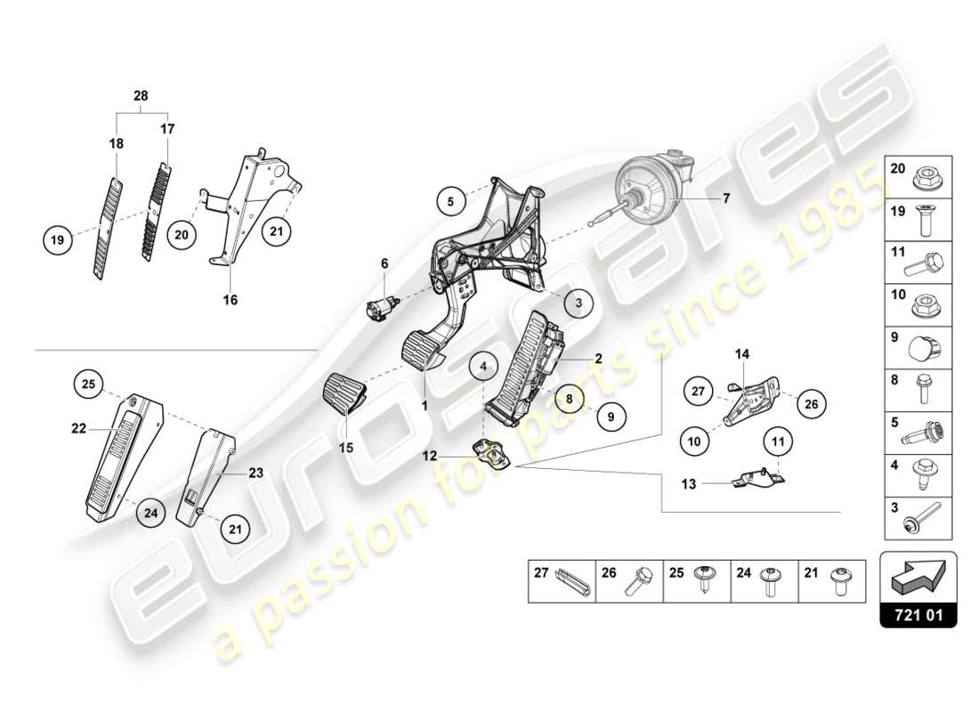lamborghini 2024 (tecnica) brake and accel. lever mech. part diagram