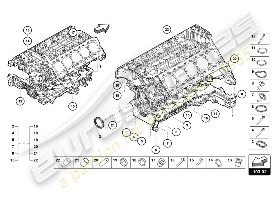 a part diagram from the lamborghini evo spyder 2wd (2022) parts catalogue