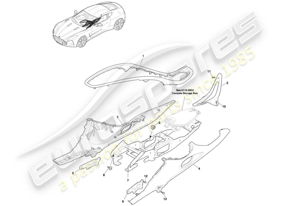 aston martin one-77 (2011) centre stack parts diagram