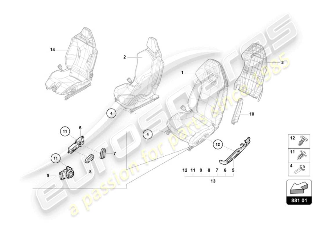lamborghini tecnica (2024) seat parts diagram