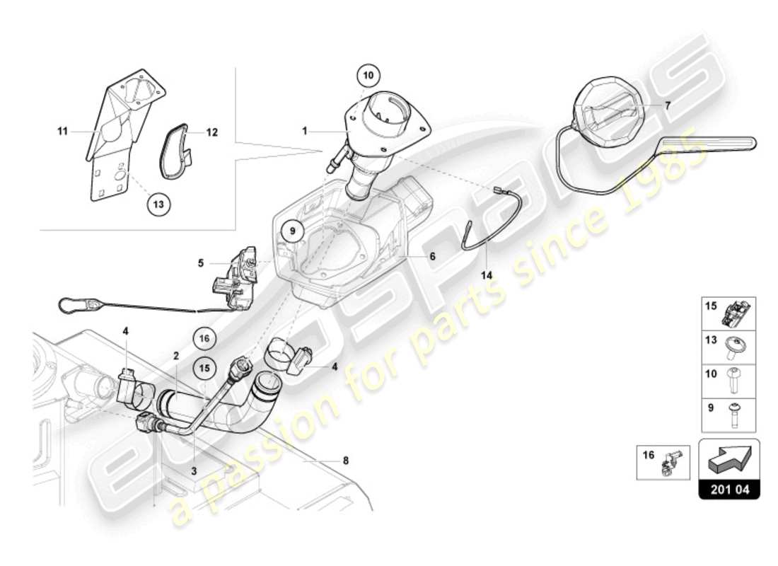 lamborghini ultimae (2022) fuel filler neck with restric- tion for leadfree fuel only parts diagram