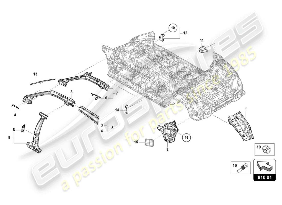 lamborghini urus s (2023) side panel, inner side parts diagram