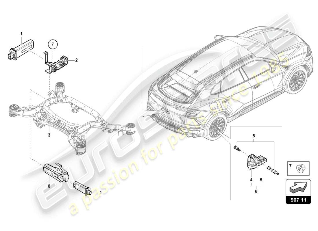lamborghini urus (2022) tyre pressure sensor parts diagram