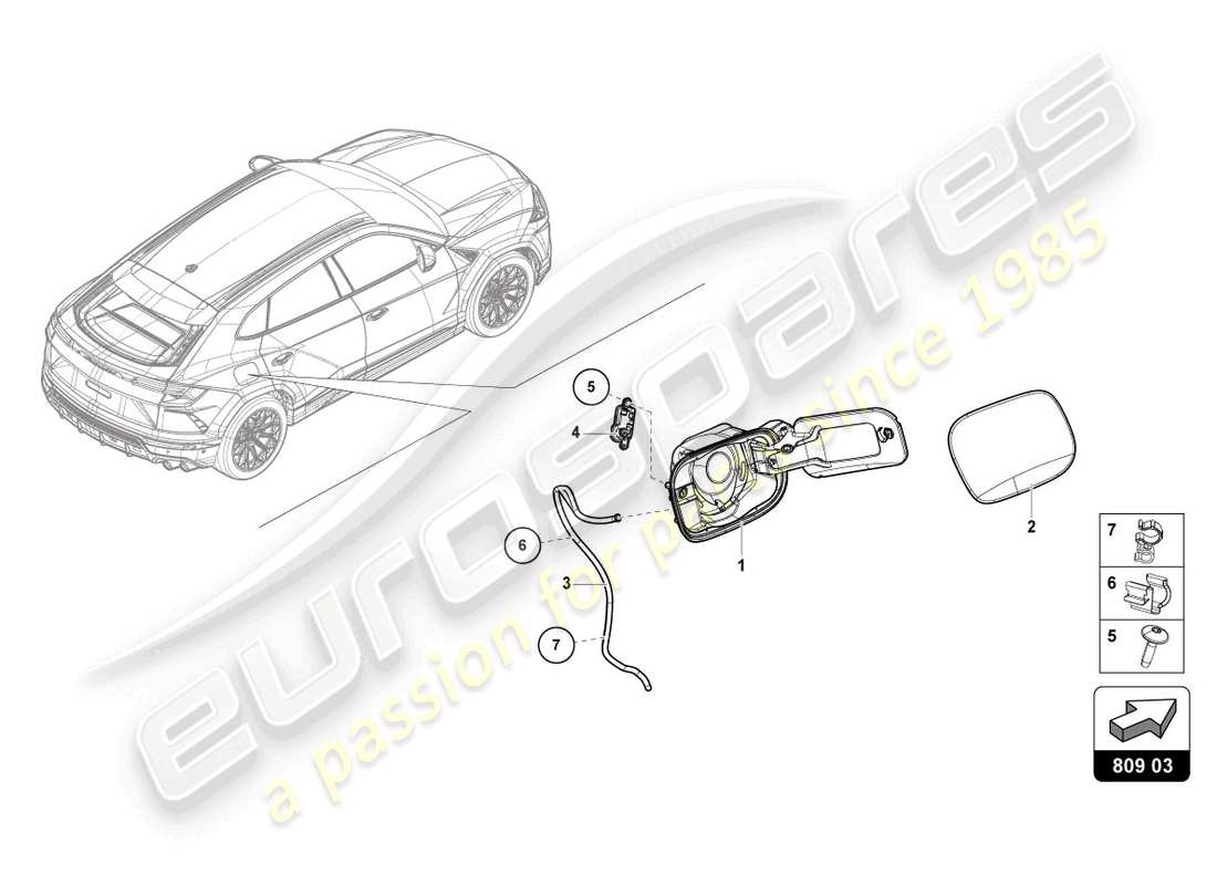lamborghini urus performante (2023) fuel filler flap parts diagram