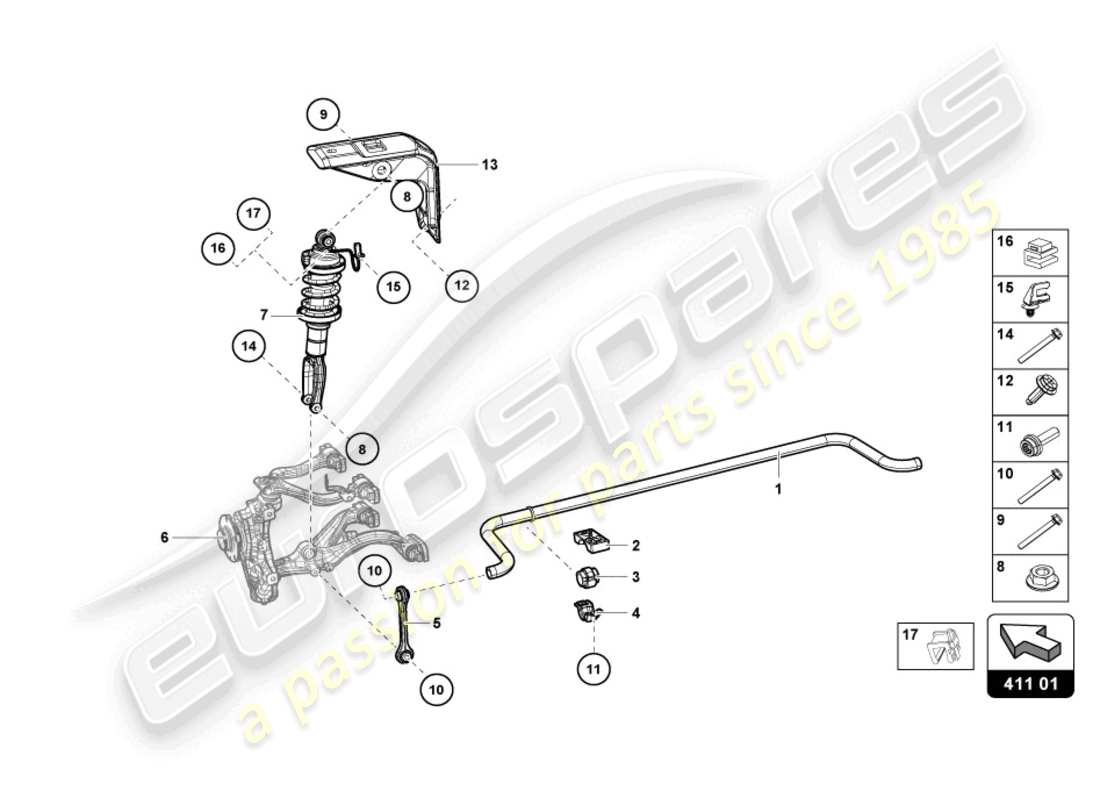 lamborghini 2021 (evo coupe) shock absorbers front part diagram