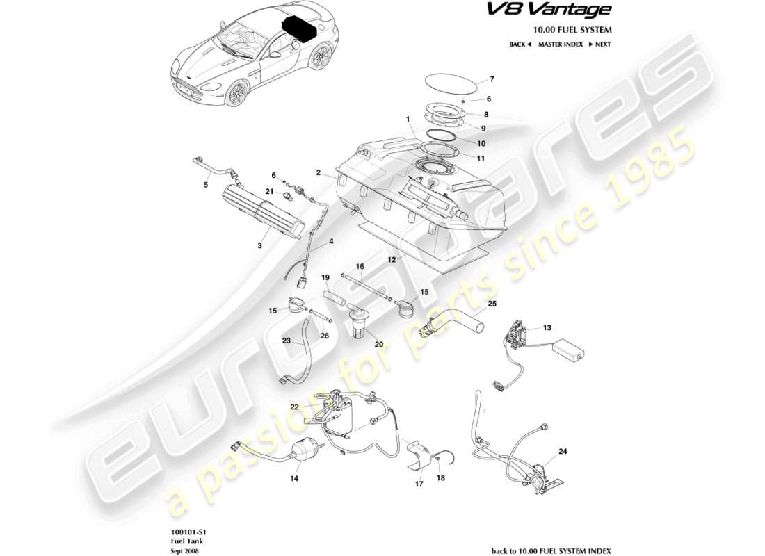 a part diagram from the aston martin v8 vantage (2012) parts catalogue