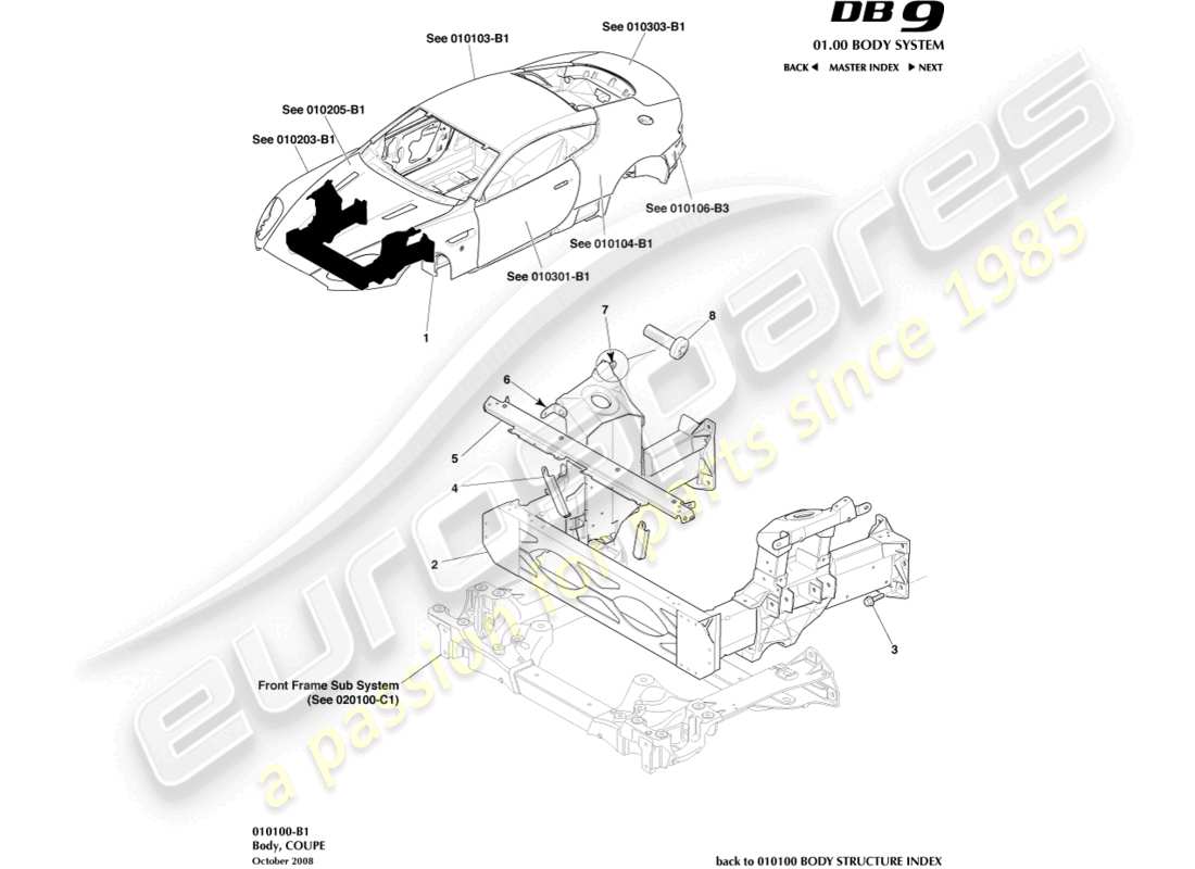 a part diagram from the aston martin db9 (2009) parts catalogue
