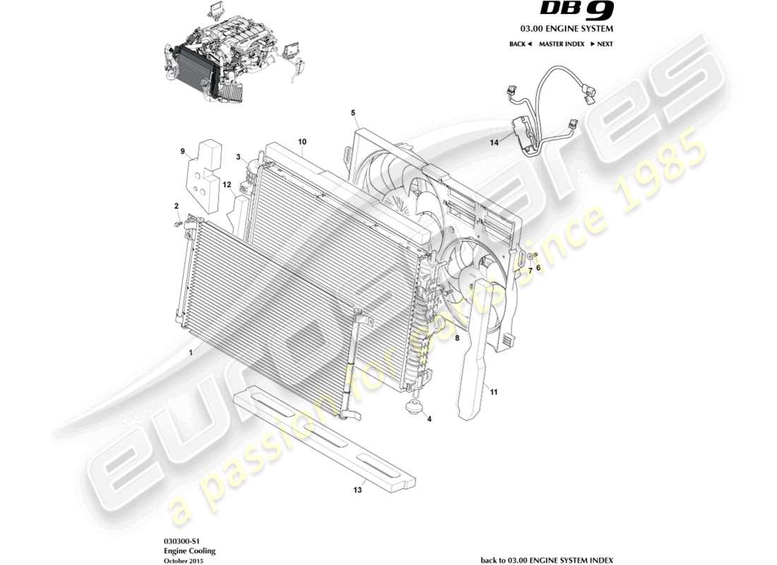 aston martin db9 (2011) engine cooling (line fit) parts diagram