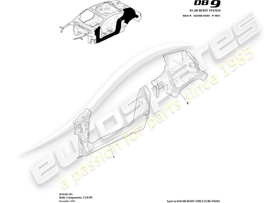 aston martin db9 (2004) body components, coupe parts diagram