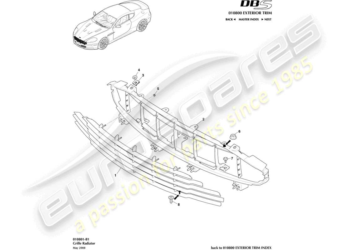 aston martin dbs (2012) radiator grille part diagram