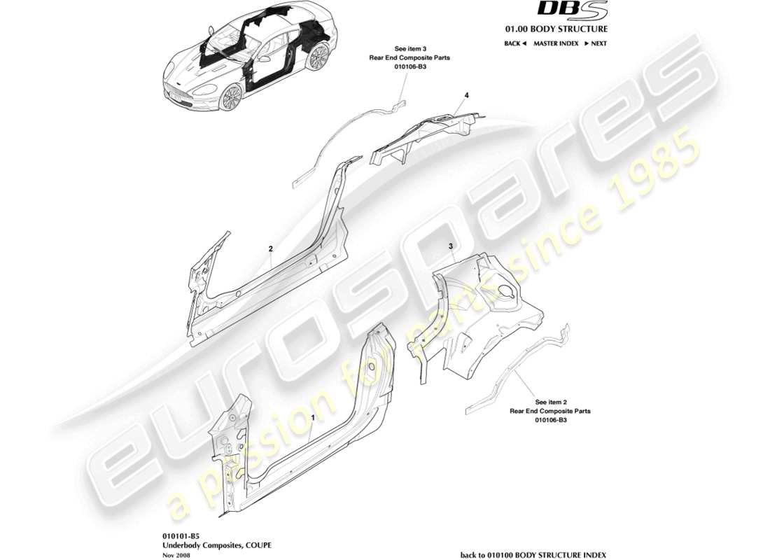 aston martin dbs (2011) underbody composites, coupe part diagram