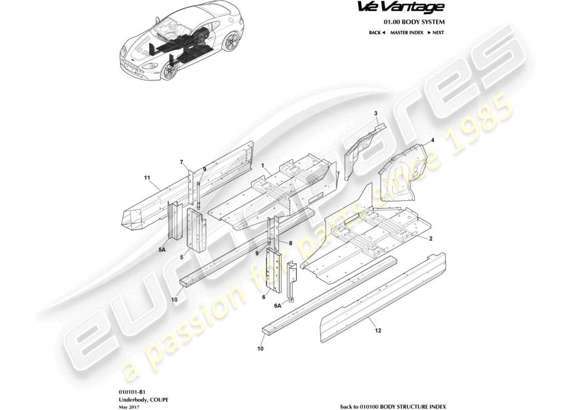 aston martin v12 vantage (2013) underbody, coupe part diagram