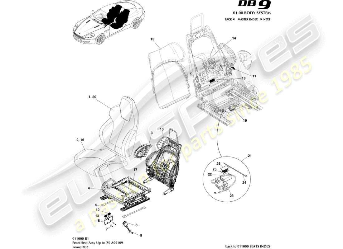 aston martin db9 (2007) front seat to (v) a09109 part diagram