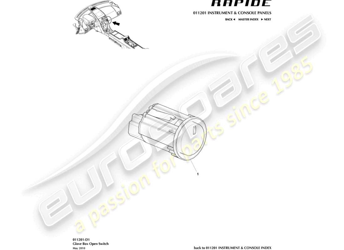 aston martin rapide (2017) glove box switch part diagram