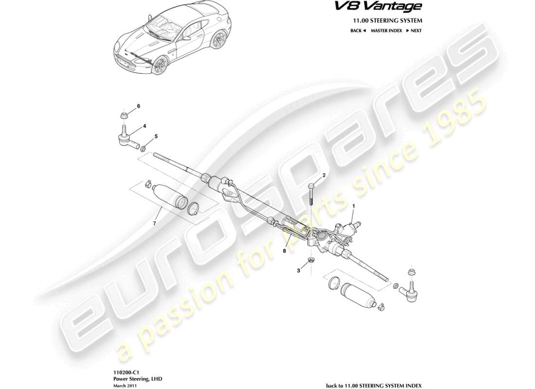 aston martin v8 vantage (2010) power steering, lhd part diagram