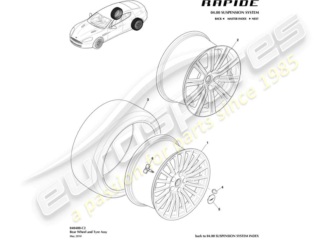 aston martin rapide (2010) wheels & tyres, rear to 13my parts diagram