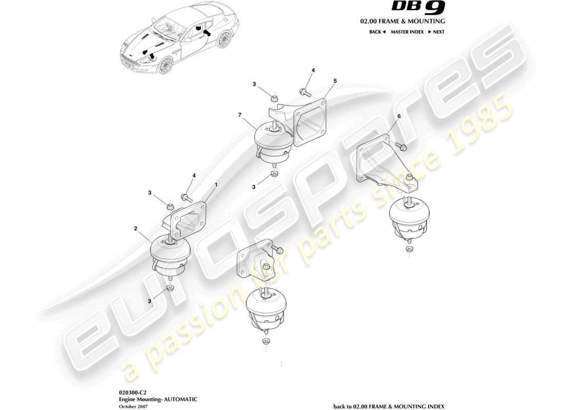 aston martin db9 (2004) engine mountings, automatic parts diagram
