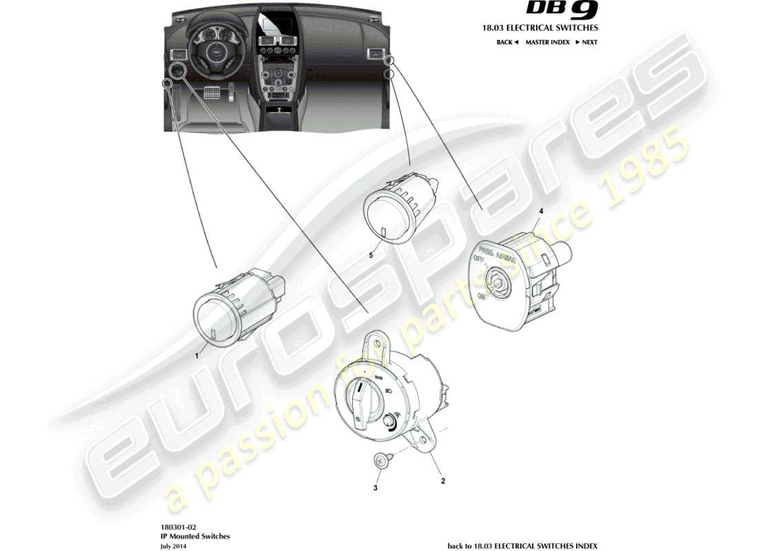 a part diagram from the aston martin db9 parts catalogue
