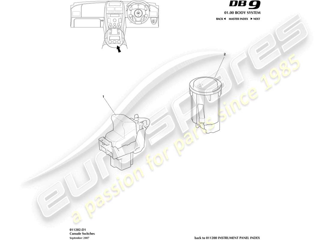 a part diagram from the aston martin db9 (2010) parts catalogue