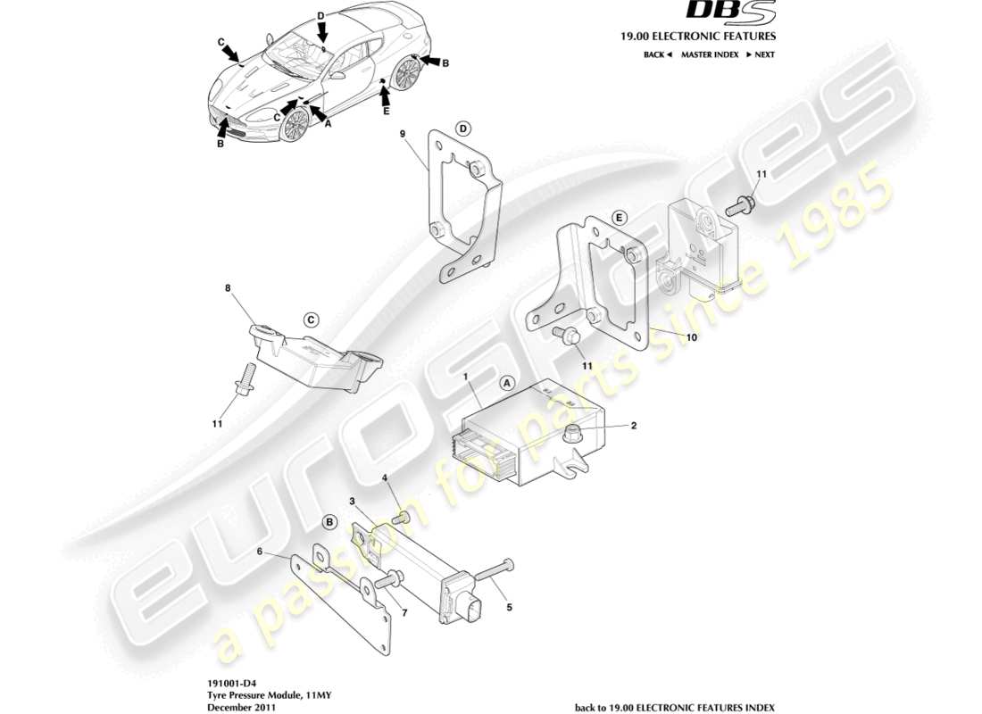 a part diagram from the aston martin dbs (2011) parts catalogue