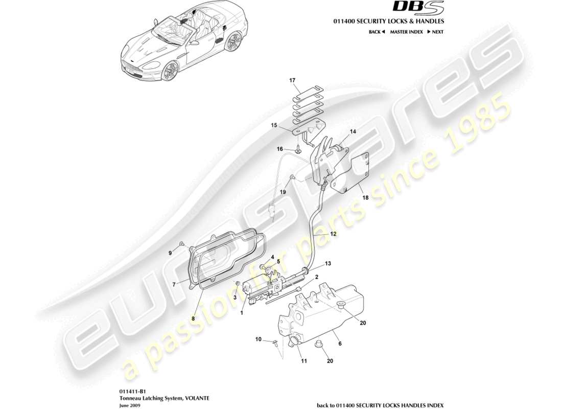 aston martin dbs (2011) tonneau latching system part diagram