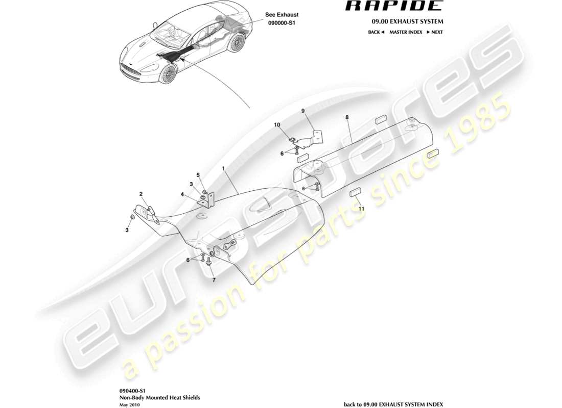a part diagram from the aston martin rapide (2010) parts catalogue