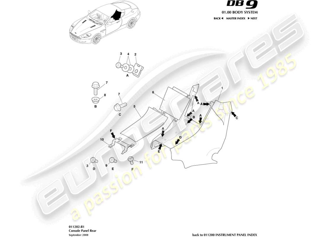 a part diagram from the aston martin db9 (2012) parts catalogue