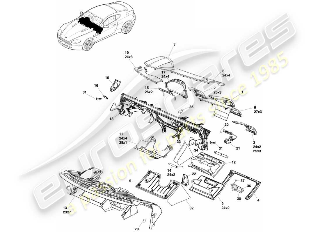 a part diagram from the aston martin v8 vantage (2007) parts catalogue