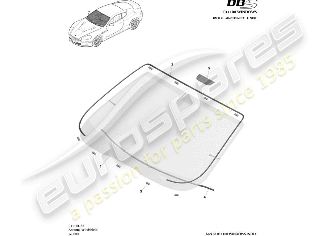 aston martin dbs (2012) windshield part diagram