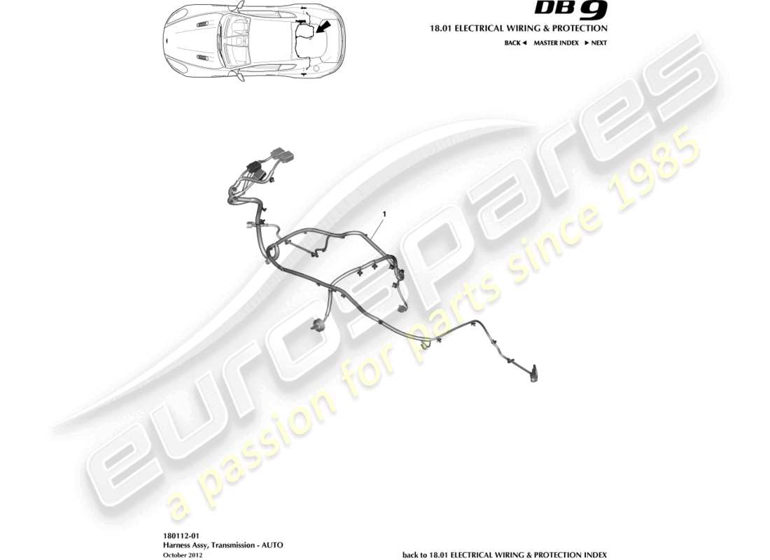 aston martin db9 (2013) transmission harness parts diagram