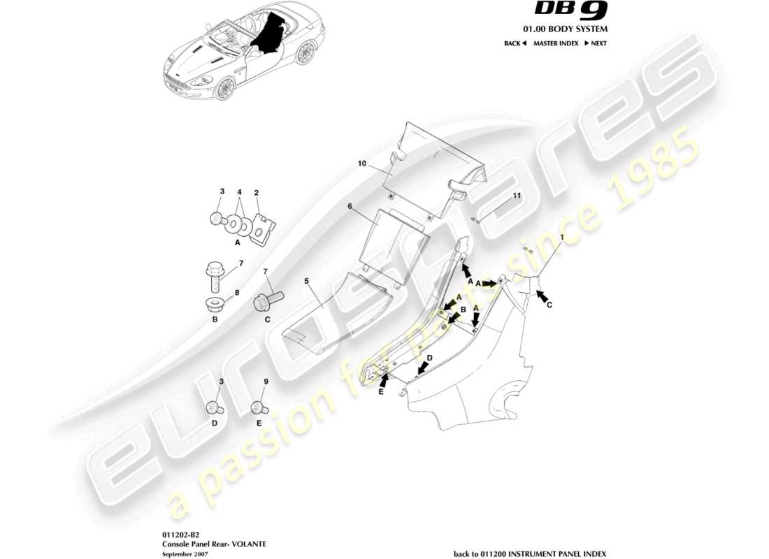 a part diagram from the Aston Martin DB9 (2008) parts catalogue