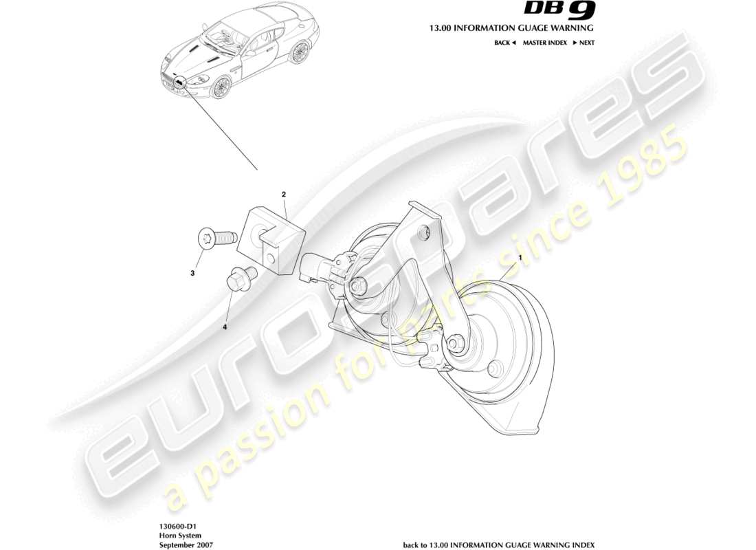 a part diagram from the aston martin db9 (2012) parts catalogue
