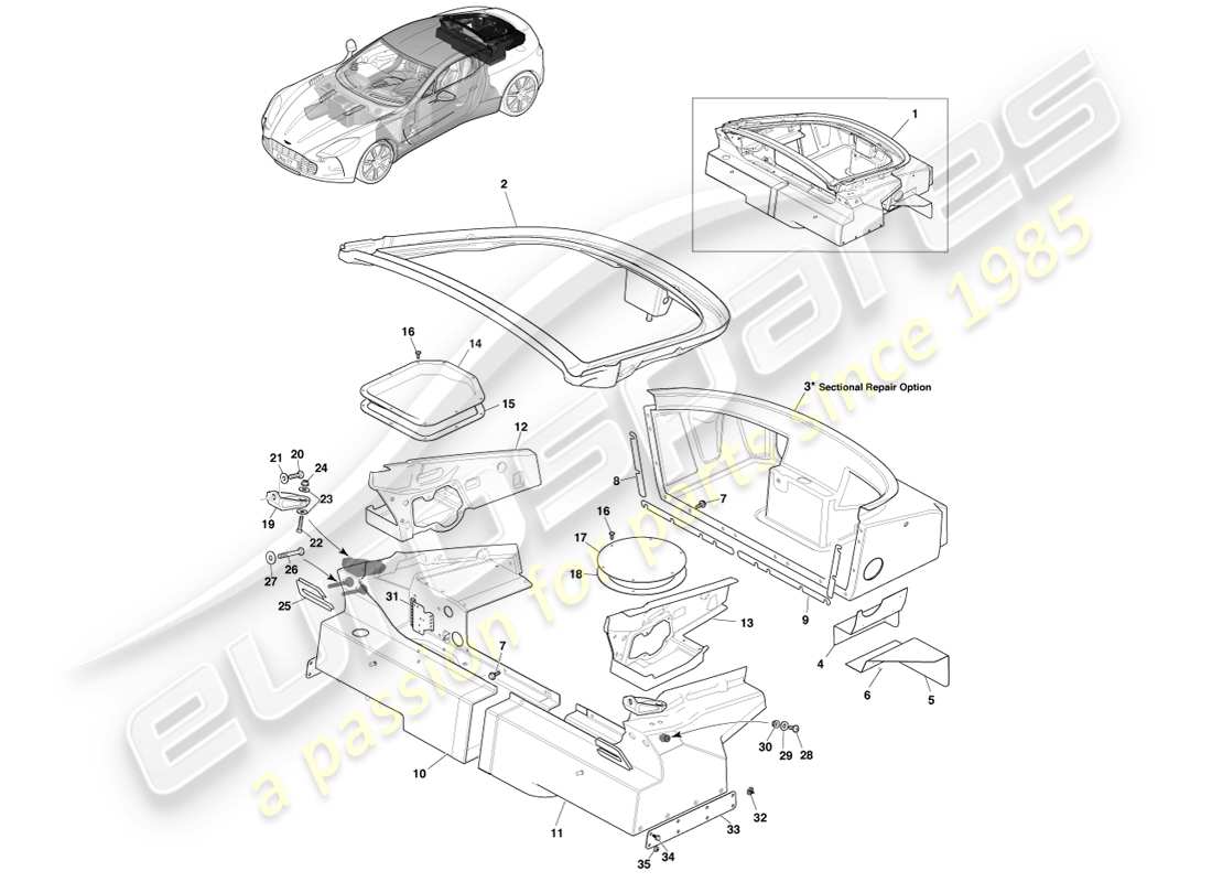 VIEW PARTS DIAGRAMS FROM THE ASTON MARTIN ONE-77 PARTS CATALOGUE a part diagram from the aston martin one-77 parts catalogue