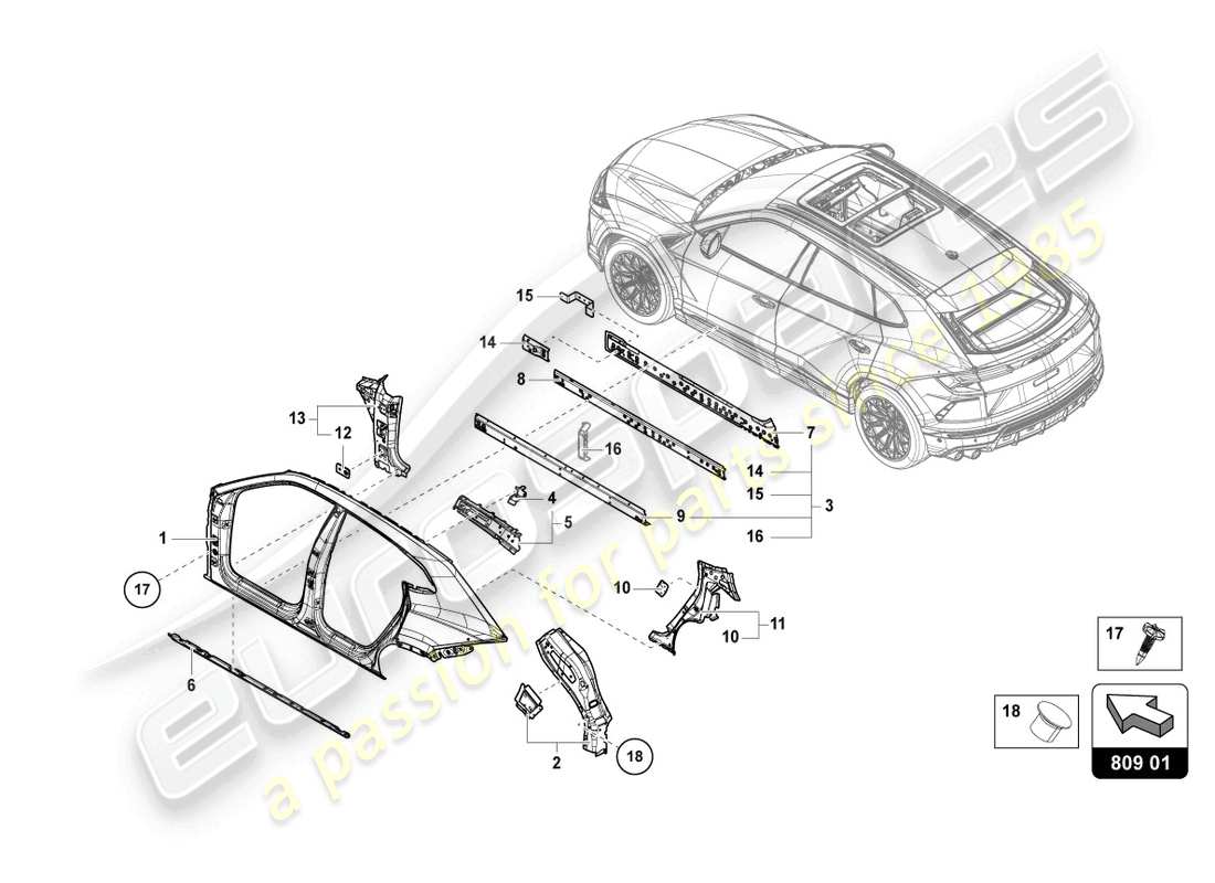 a part diagram from the lamborghini urus (2019) parts catalogue