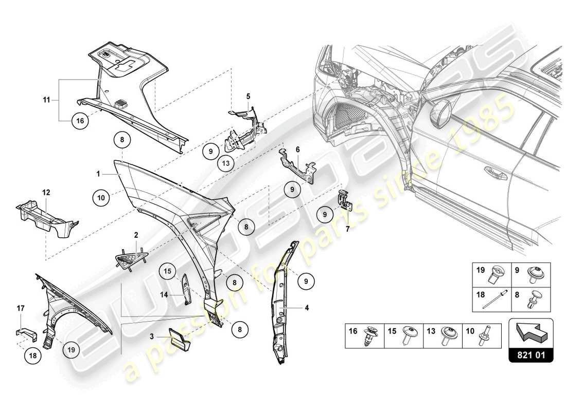 a part diagram from the lamborghini urus (2021) parts catalogue