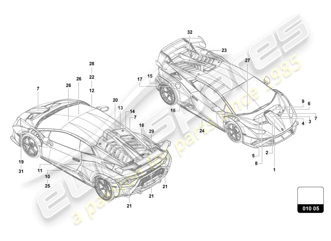 VIEW PARTS DIAGRAMS FROM THE LAMBORGHINI HURACAN PARTS CATALOGUE a part diagram from the lamborghini huracan parts catalogue