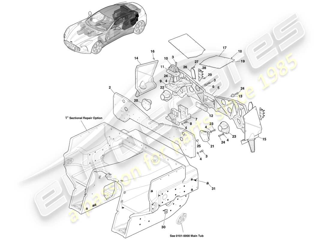 aston martin one-77 (2011) rear tub assembly parts diagram