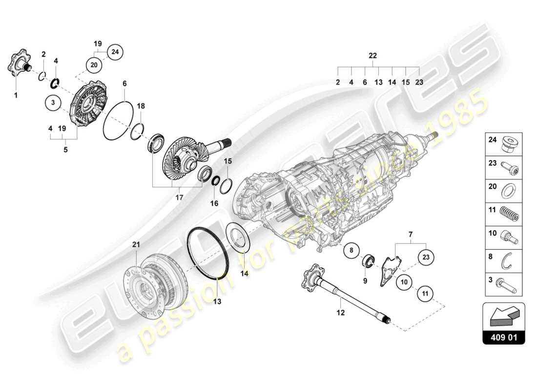 lamborghini urus performante (2023) differential parts diagram